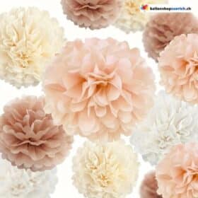 12 pompons en papier blanc champagne et crème, boules de fleurs suspendues, décoration pour mariages, baptêmes, confirmations, communions, anniversaires, décorations de fête