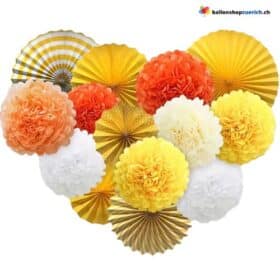 14 pompons en papier ivoire, rose, orange et jaune, boules de fleurs suspendues, décoration pour mariage, baptême, confirmation, communion, anniversaire, fêtes