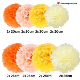 16 pompons en papier ivoire, rose, orange et jaune, boules de fleurs suspendues, décoration pour mariage, baptême, confirmation, communion, anniversaire, fêtes