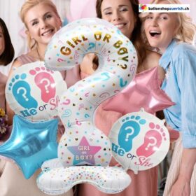 Babyshower Dekoration's Set - Fragezeichen Stand Luftrballon, Stern Blau und Pink und 2 He or She Luftballons Mädchen oder Junge Party Folienballon Genderparty