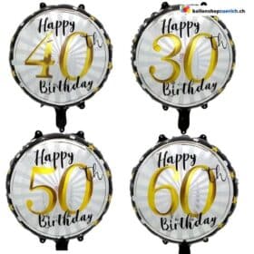 Luftballon Zahl Happy Birthday Schwarz Silber Gold 30. 40. 50. 60. Jahre Dekoration Geburtstag Party Heliumballon