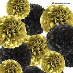 24 décorations de fête suspendues en papier noir et or, pompons ronds en papier, décorations pour mariages, Noël, Nouvel An, décorations de fête