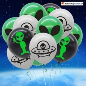 6 Stück Set - Grüne Aliens Uvo Space - Heliumballon Latex Natur Kautschuk Luftballons Kinder Dekorationen Party