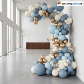 Ballon Girlande Blau Hellblau Weiss Gold Konfetti 92-teilig