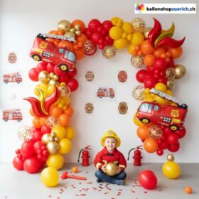 Ballon Girlande Feuerwehr Rot Gelb Orange Gold Konfetti 144-teilig