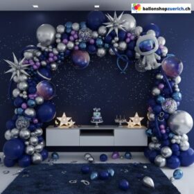 Ballon Girlande Space Astronaut Galaxy Sterne Blau Silber 138-teilig
