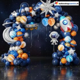 Ballon Girlande Space Universum Rakete Astronaut UFO Blau Silber Orange 128-teilig