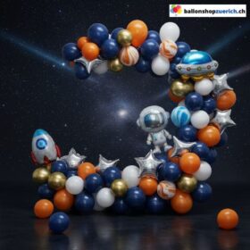 Ballon Girlande Space Universum Rakete Astronaut UFO Sterne Blau Orange Silber 91-teilig