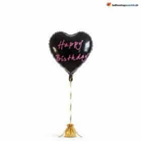 Воздушный шар в форме сердца, черный, розовый, фольгированный, для дня рождения