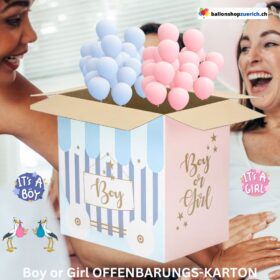 Grosse Boy or Girl Überraschungsballon-Box Karton zur Offenlegung des Geschlechts eines Jungen oder Mädchens Genderparty Babyshower
