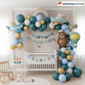 Happy Birthday Junge Ballon Set Bär Flugzeug 79 Stück
