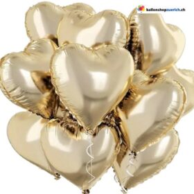 Luftballone Herz Medium Set 10 Stück Champagner Gold - Folie Heliumballone - Liebe Hochzeit Geburtstag Party Luftballons Valentinstag