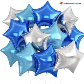 Luftballons Stern Medium Set 10 Stück Blau Hellblau Gemischt -  Folie Heliumballone - Liebe Hochzeit Weihnachten Silvester Geburtstag Party Valentinstag
