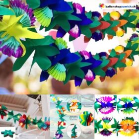 3D-Girlande aus Papier mit tropischen Blumen, Seidenpapier-Girlanden, bunte Papier-Hibiskus-Girlande