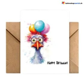 Biglietto di auguri di buon compleanno con pollo e busta
