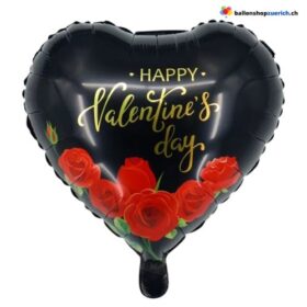 Happy Valentine's Day Herz Folienballon Schwarz