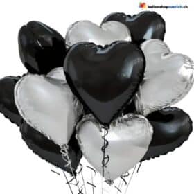 Luftballone Herz Medium Set 10 Stück  Schwarz-Silber Folie Heliumballone - Liebe Hochzeit Geburtstag Party Luftballons Valentinstag