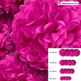 16 Stück Rosarote Papier Pom Poms Hängende Papierblumenkugel, Dekoration für Hochzeit, Geburtstag, Valentinstag Partydekorationen