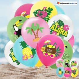 6 Stück Set - Hello Summer Palme Ananas Kokosnuss Sonnenschirm Party Aloha Flamingo Ping Tukan Vogel Papagei Sommer