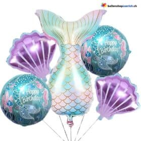 Набор «С днем ​​рождения, русалка»: хвост русалки, ракушки, воздушные шарики
