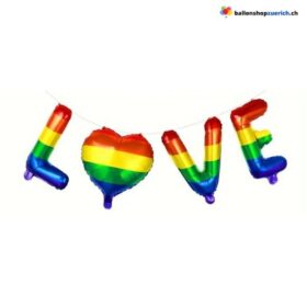 LOVE Schriftzug Rainbow Girlande Regenbogen Party Fotozone Hintergrund Dekoration Gay LGBTQ Pride CSD Zürich Parade