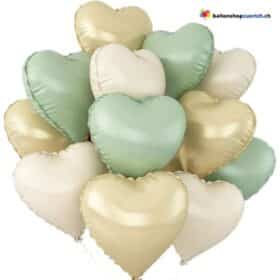 Luftballone Herz Medium Set 10 Stück Pastell Grün, Milchweiss und Gold Chrome Folie Heliumballone - Liebe Hochzeit Geburtstag Party Babyshower Luftballons Valentinstag