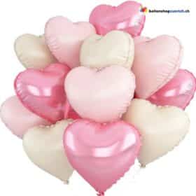 Luftballone Herz Medium Set 10 Stück Pastell Pink, Milchweiss und Pink Folie Heliumballone - Liebe Hochzeit Geburtstag Party Babyshower Luftballons Valentinstag