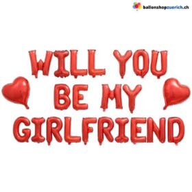 WILL YOU BE MY GIRLFRIEND Buchstaben-Ballon-Set mit 2 roten Herzballons
