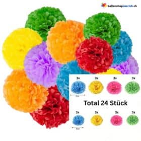 24 pompons ronds en papier coloré à suspendre, décoration pour fête d'été, jardin, printemps, décorations de fête