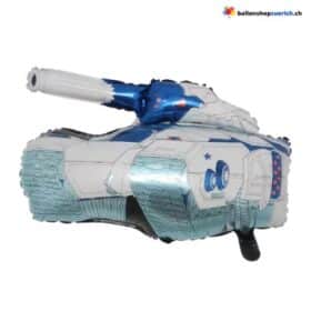 Globo decorativo de aluminio con forma de tanque militar grande, blanco y azul