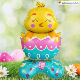 Soporte grande para pollitos de Pascua, globo, temática de Pascua, decoraciones para huevos, papel de aluminio