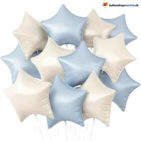 Luftballons Stern Medium Set 10 Stück Pastell Blau - Milchweiss Gemischt -  Folie Heliumballons