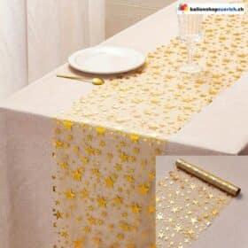 1 рулон скатерти-дорожки в виде золотых звезд с пайетками, украшение стола с блестящим звездным узором.jpg