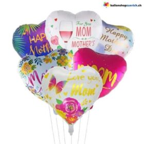 Ensemble de 6 ballons en forme de cœur assortis pour la fête des mères - Ballons en aluminium gonflés à l'hélium
