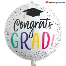 Congrats GRAD Kugel Folieballon mit Konfetti Motiv