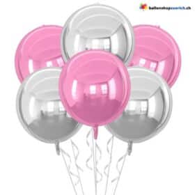 6er Ballonstrauss Silber Pink