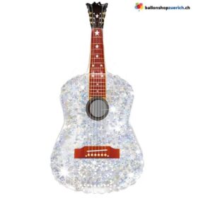 Folienballon Gitarre Rock’n’Roll Partydeko Glitzer Silber Luftballon