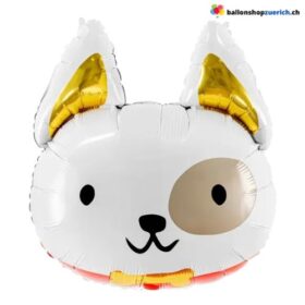 Folienballon Hundekopf Weiss-Gold