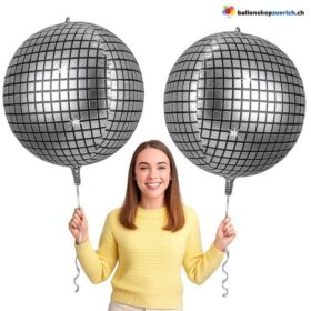 Grosse Discokugel Silber 80cm Heliumballons Premium Folienballons für edle Deko Luftballon