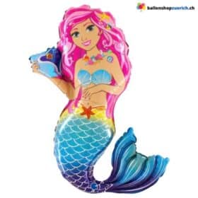 Большой фольгированный воздушный шар в виде русалки, воздушный шар с морской тематикой "Девочка с плавниками"