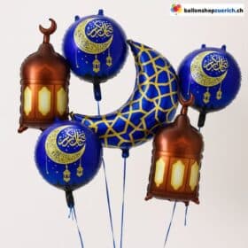Large 6-piece set of moon lantern lighthouse foil balloon decorations and helium balloons