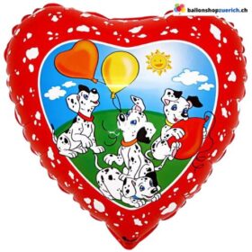Herz Folienballon Dalmatiner süsses Hundemotiv auf rotem Hintergrund