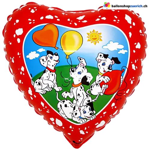 Herz Folienballon Dalmatiner süsses Hundemotiv auf rotem Hintergrund