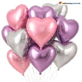 Luftballone Herz Medium Set 10 Stück Lila Pink Silber Gemischt -  Folie Heliumballone - Liebe Hochzeit Geburtstag Party Luftballons Valentinstag