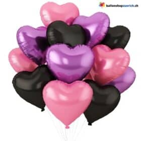 Luftballone Herz Medium Set 10 Stück Lila Schwarz und Pink