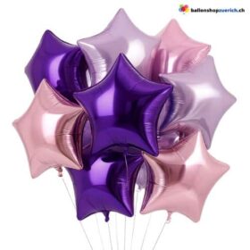 Luftballons Pink Violett Lila Medium Set 10 Stück Sterne Folie Heliumballons
