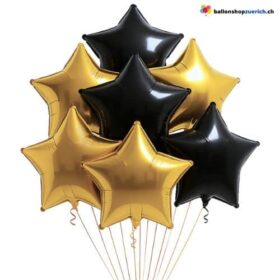 Luftballons Schwarz Gold Medium Set 10 Stück Sterne Folie Heliumballons