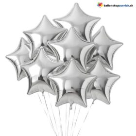 Luftballons Silber Medium Set 10 Stück Sterne Folie Heliumballons