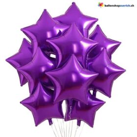 Luftballons Violett Medium Set 10 Stück Sterne Folie Heliumballons