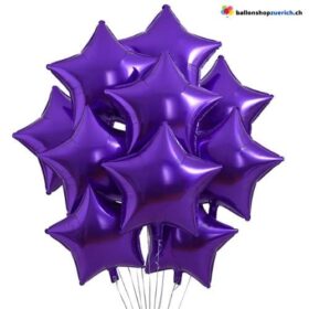 Luftballons Violett Medium Set 10 Stück Sterne Folie Heliumballons